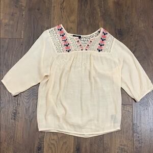 A. Byer embroidered cream top